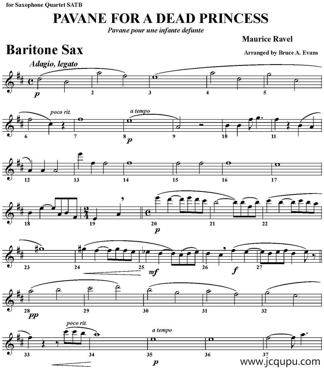 PAVANE FOR A DEAD PRINCESS（四重奏·上低音萨克斯分谱）简谱