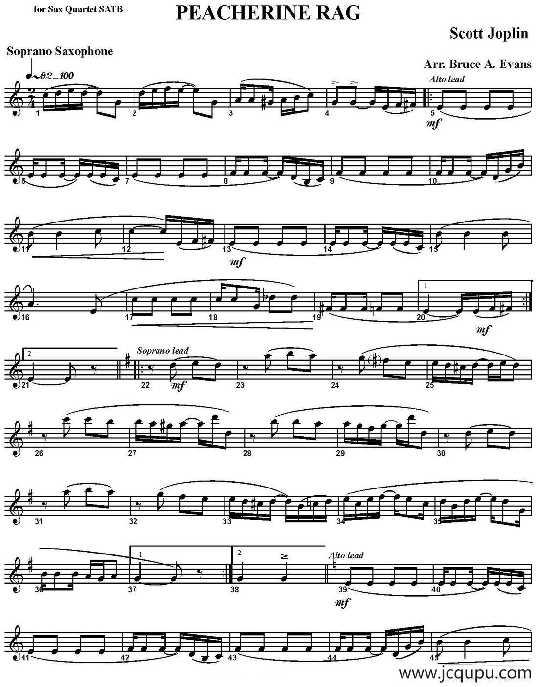 PEACHERINE RAG（四重奏·高音萨克斯分谱）简谱