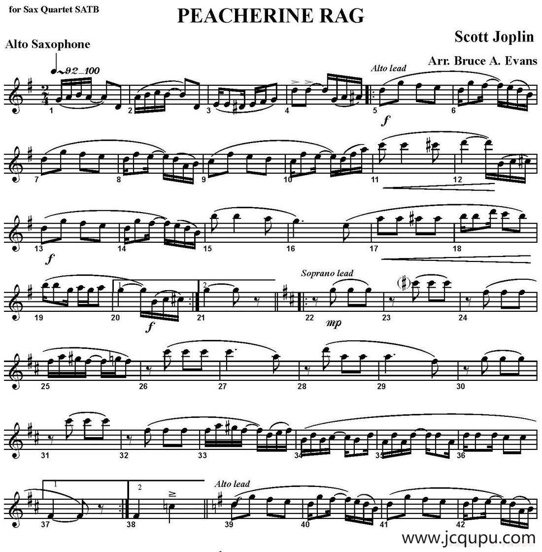 PEACHERINE RAG（四重奏·中音萨克斯分谱）简谱