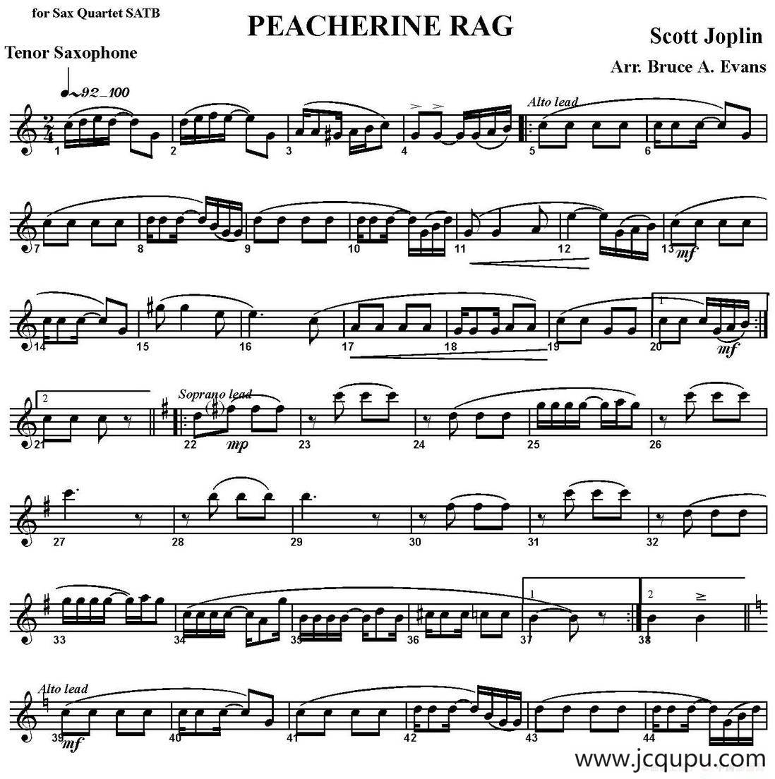 PEACHERINE RAG（四重奏·次中音萨克斯分谱）简谱