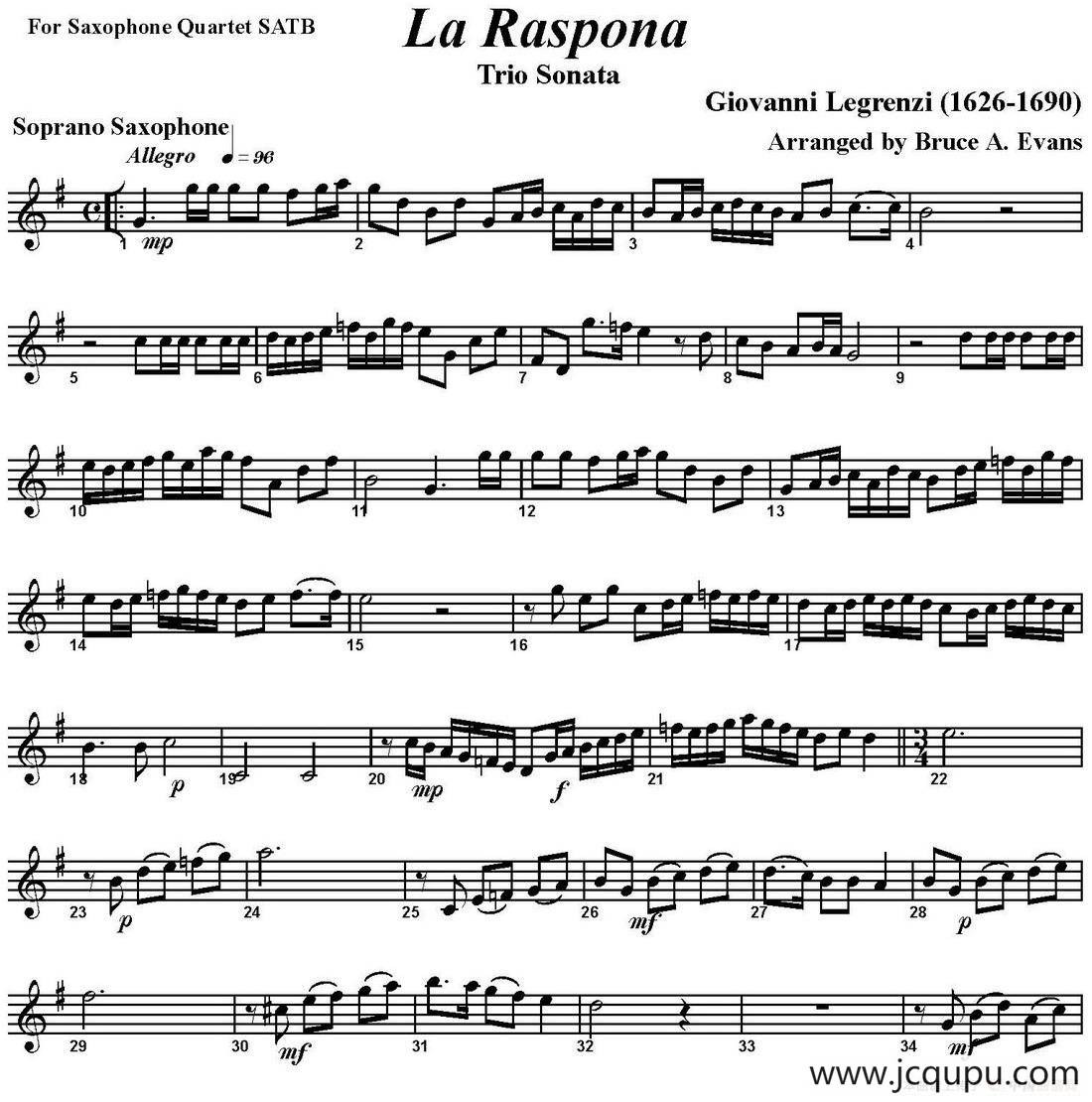 La Raspona（四重奏·高音萨克斯分谱）简谱