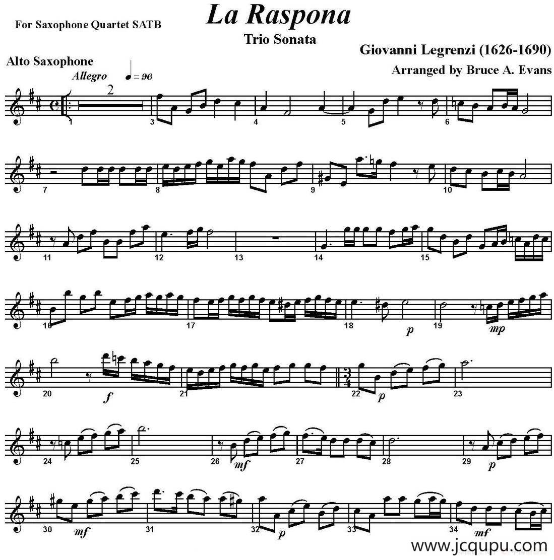 La Raspona（四重奏·中音萨克斯分谱）简谱