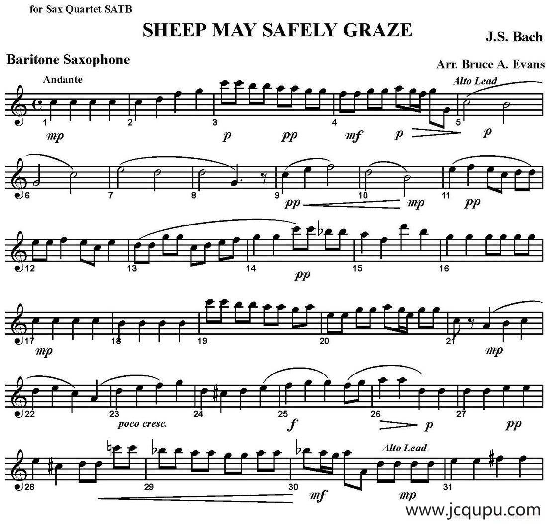 SHEEP MAY SAFELY GRAZE（四重奏·上低音萨克斯分谱）简谱