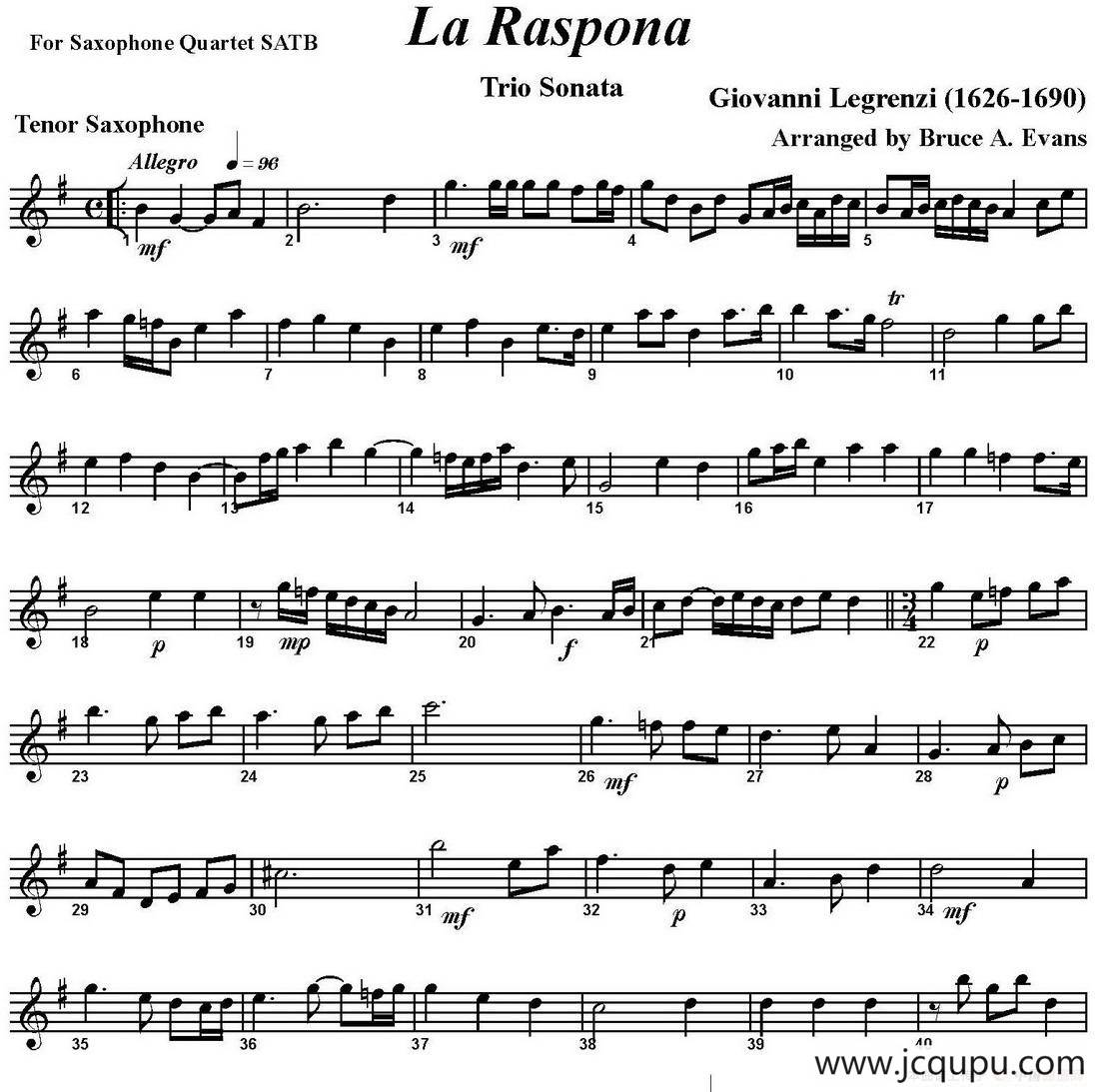 La Raspona（四重奏·次中音萨克斯分谱）简谱