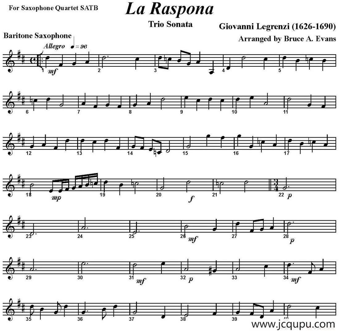 La Raspona（四重奏·上低音萨克斯分谱）简谱