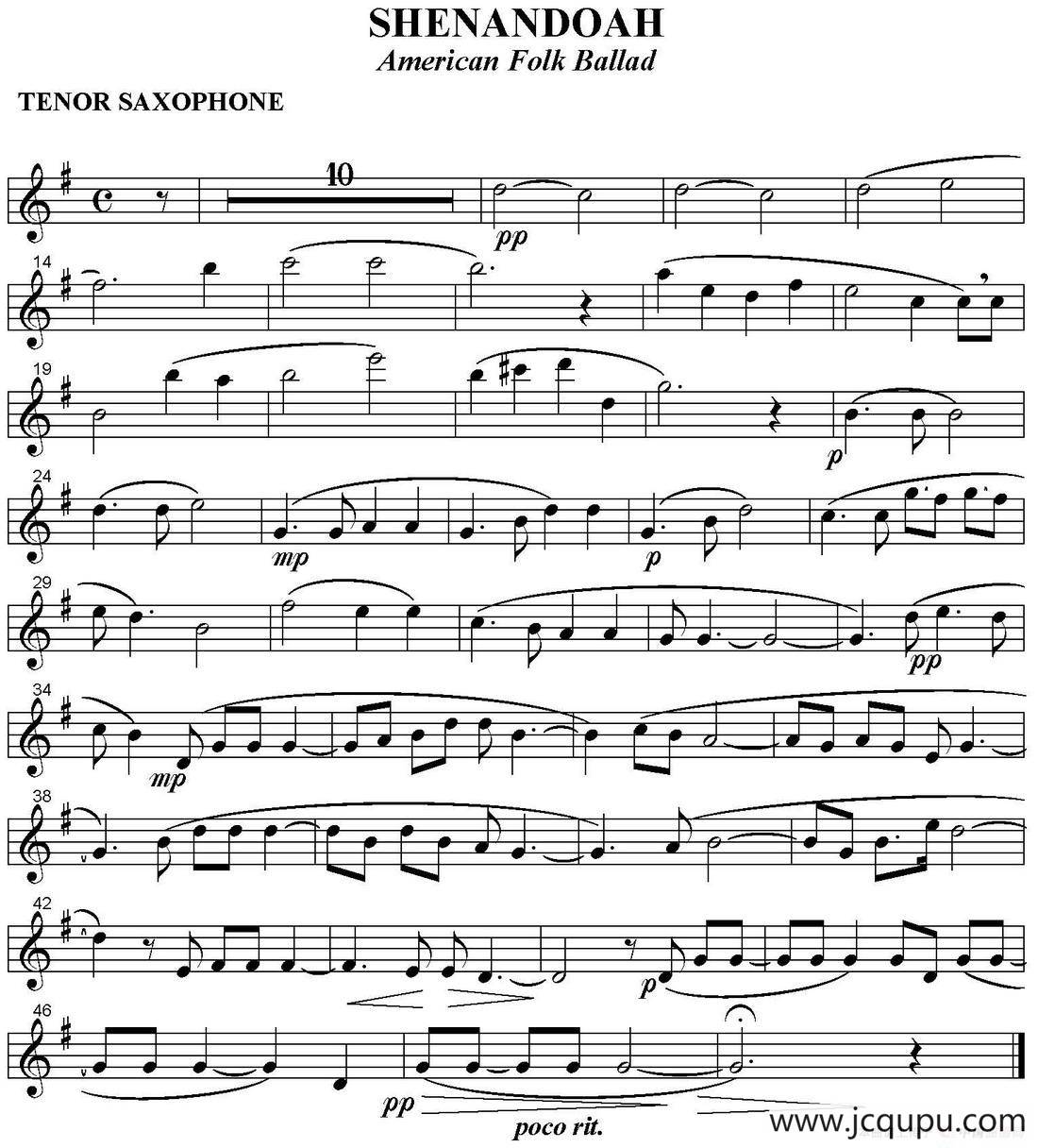 SHENANDOAH（四重奏·次中音萨克斯分谱）简谱