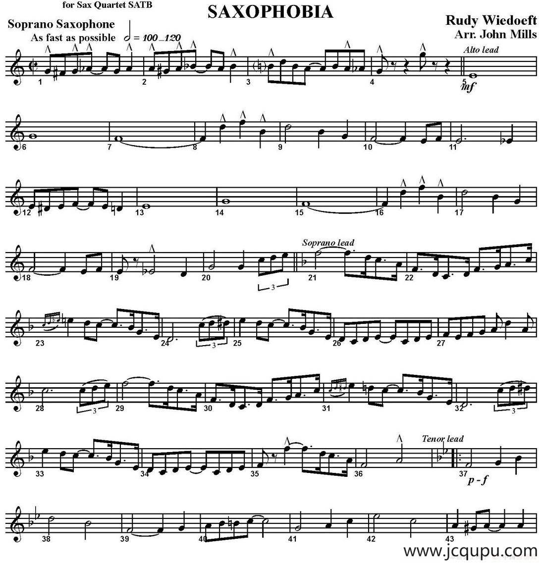 SAXOPHOBIA（四重奏·高音萨克斯分谱）简谱