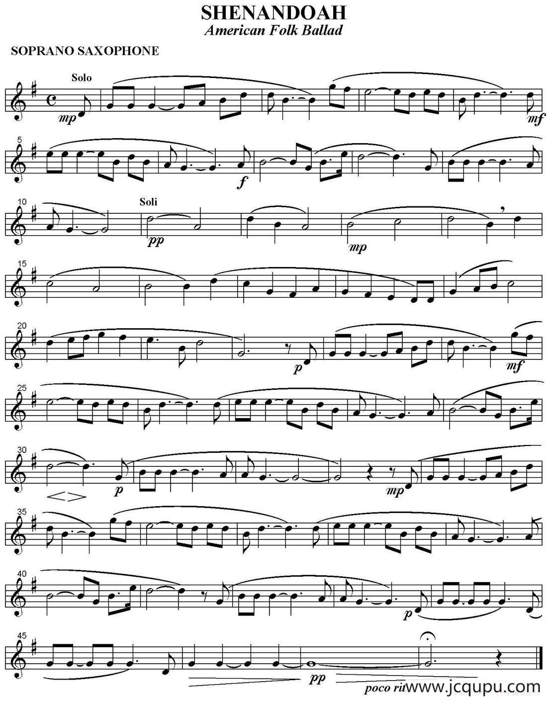 SHENANDOAH（四重奏·高音萨克斯分谱）简谱