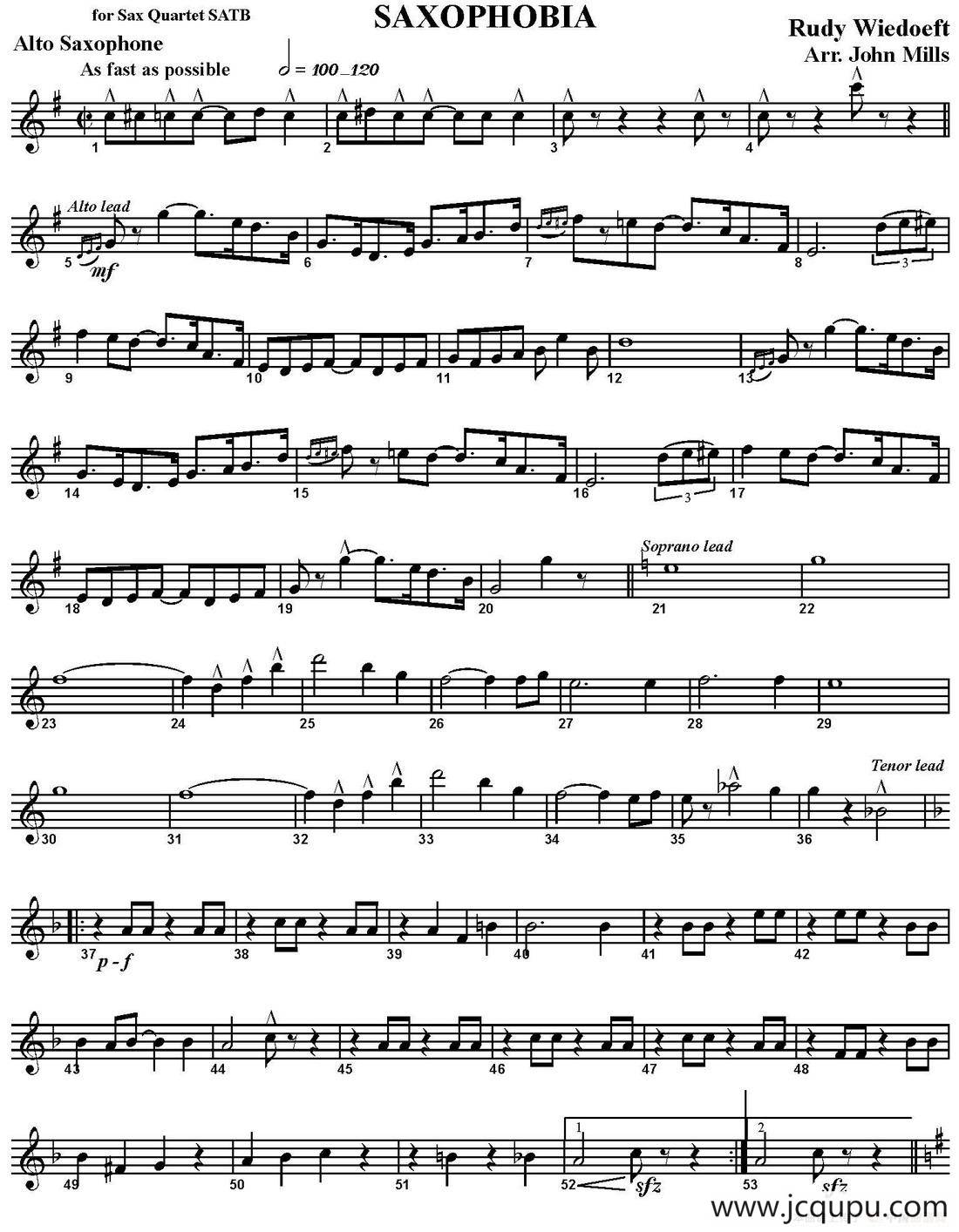 SAXOPHOBIA（四重奏·中音萨克斯分谱）简谱