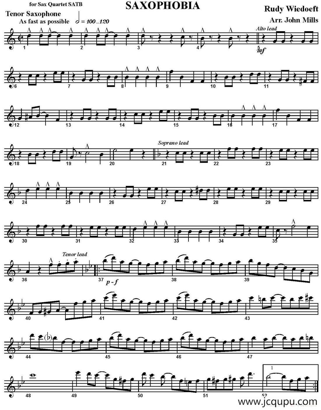 SAXOPHOBIA（四重奏·次中音萨克斯分谱）简谱