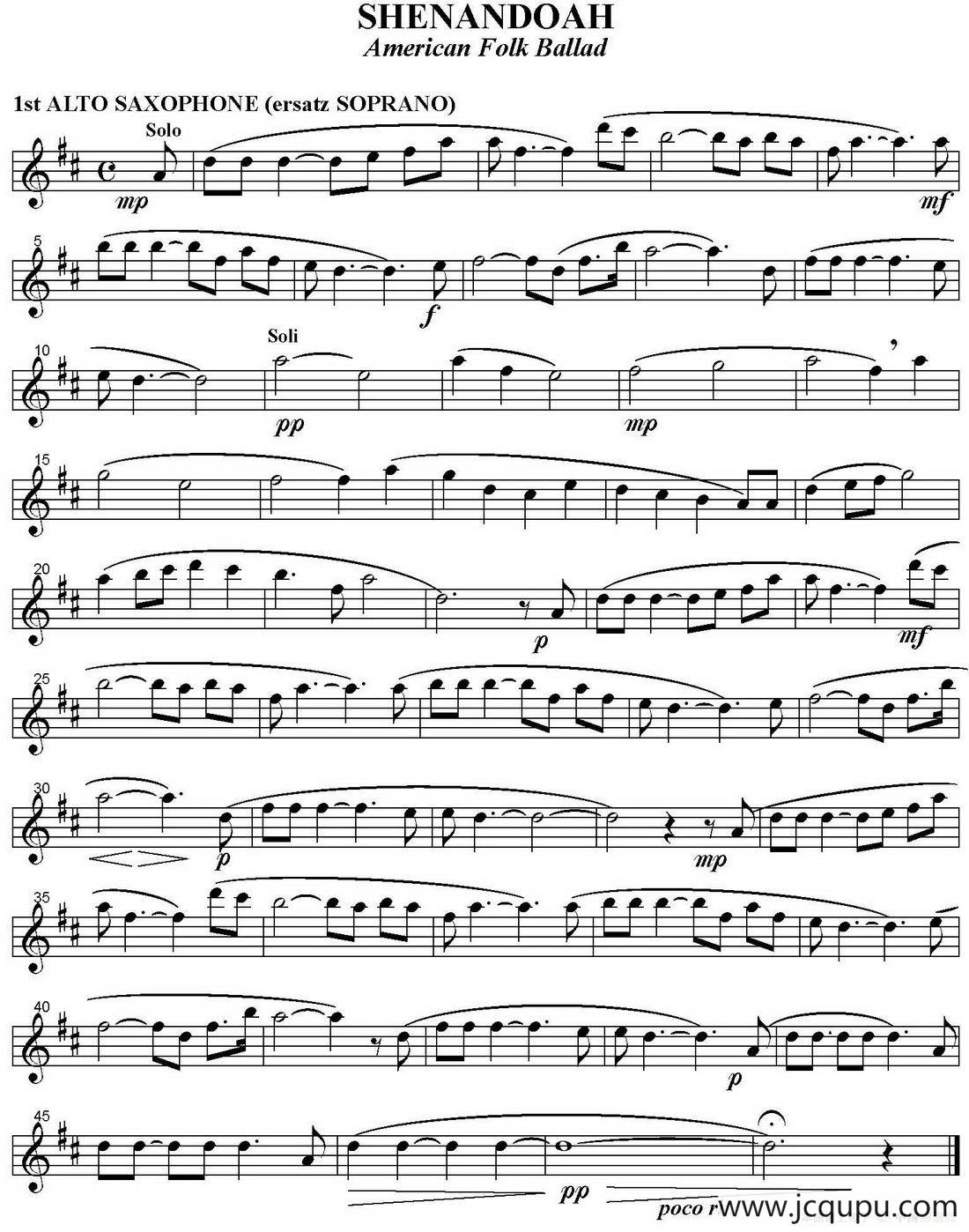 SHENANDOAH（四重奏·中音萨克斯分谱）简谱