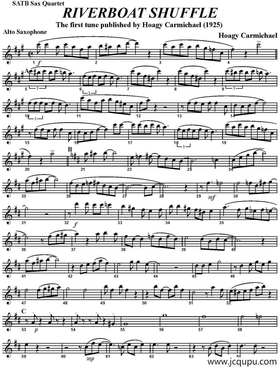 RIVERBOAT SHUFFLE（四重奏·中音萨克斯分谱）简谱