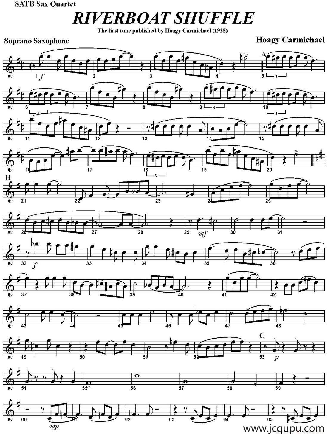 RIVERBOAT SHUFFLE（四重奏·高音萨克斯分谱）简谱