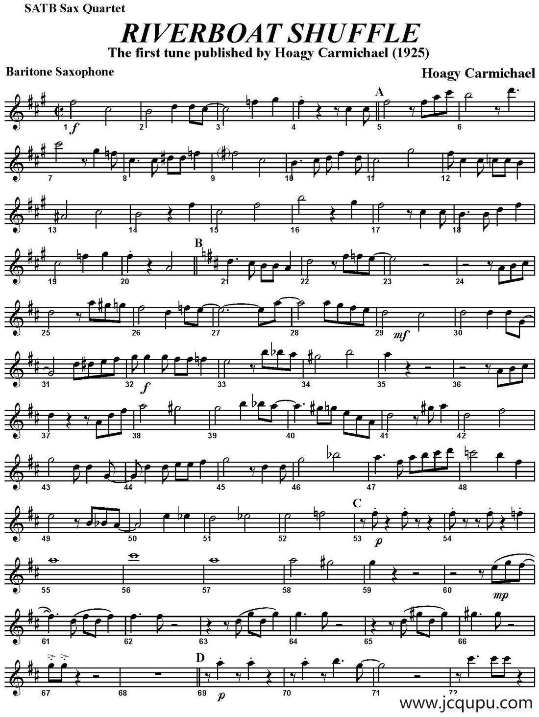 RIVERBOAT SHUFFLE（四重奏·上低音萨克斯分谱）简谱