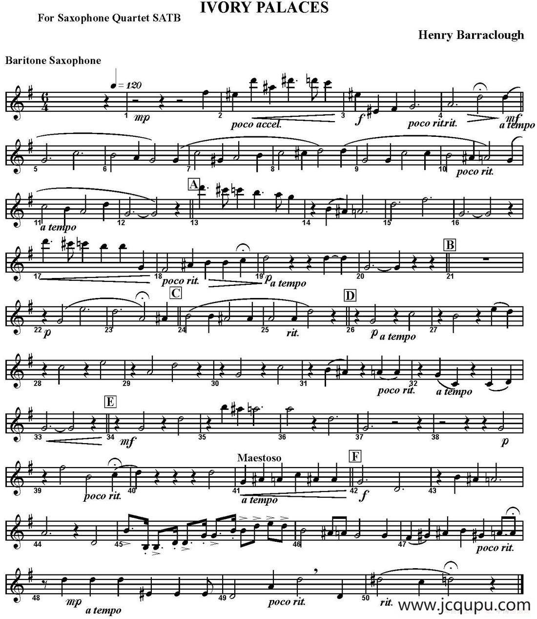 IVORY PALACES（四重奏·上低音萨克斯分谱）简谱