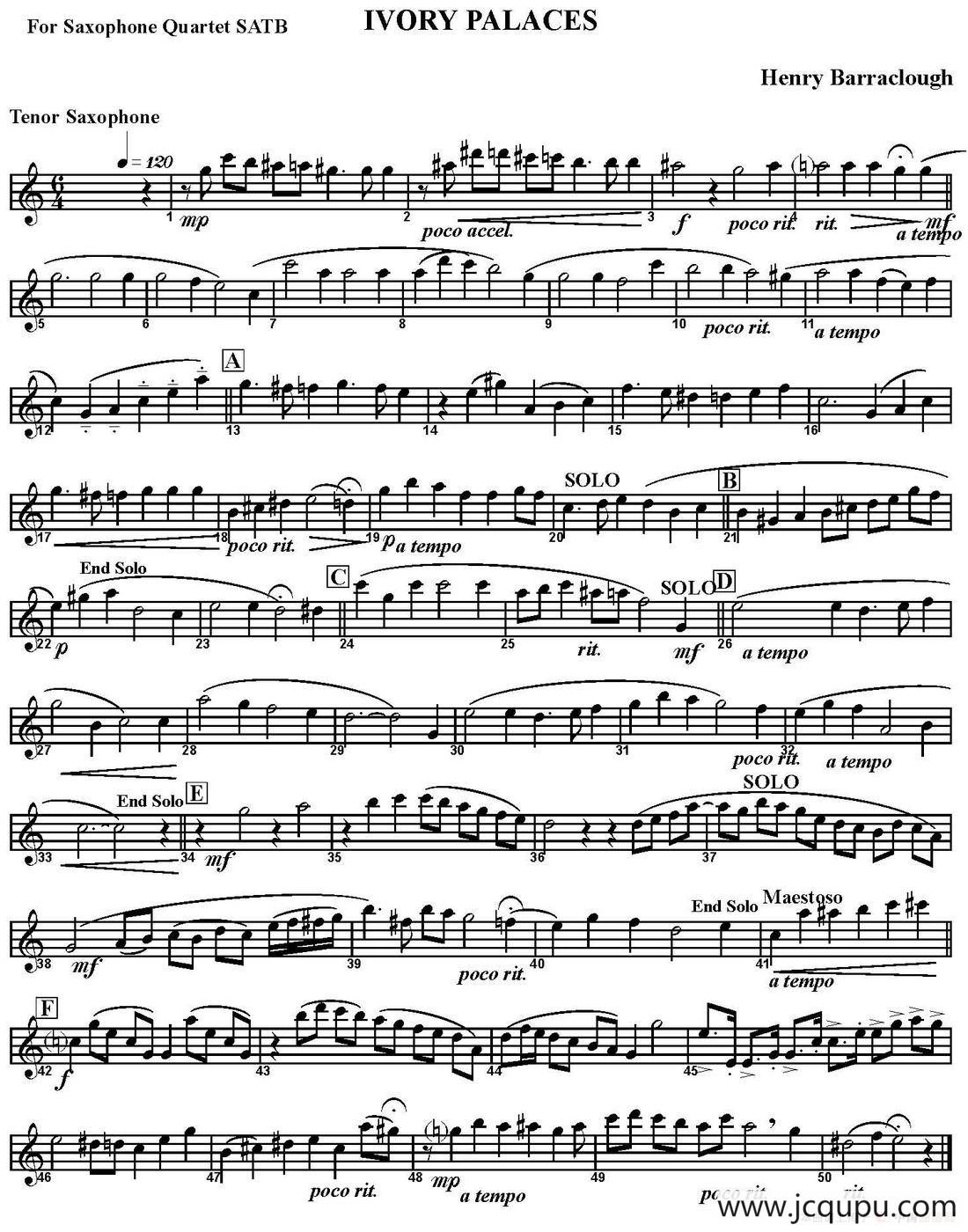 IVORY PALACES（四重奏·次中音萨克斯分谱）简谱