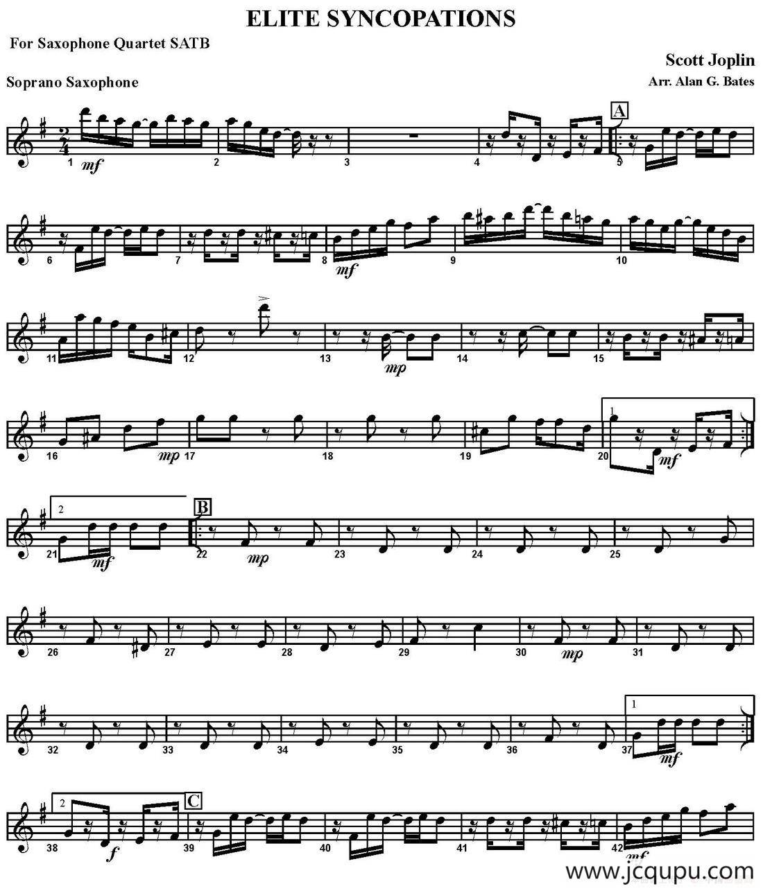 ELITE SYNCOPATIONS（四重奏·高音萨克斯分谱）简谱