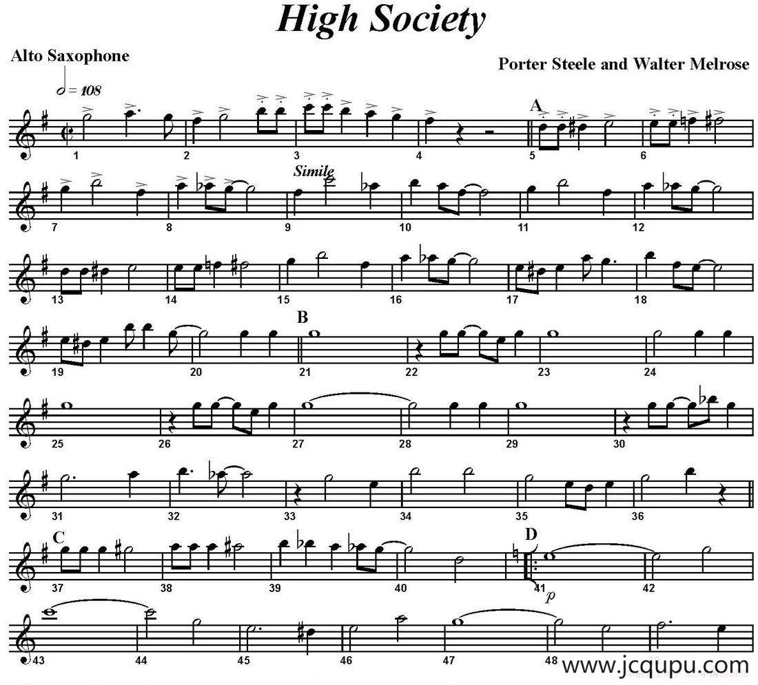 High Society（四重奏·中音萨克斯分谱）简谱