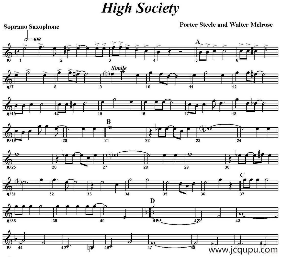 High Society（四重奏·高音萨克斯分谱）简谱