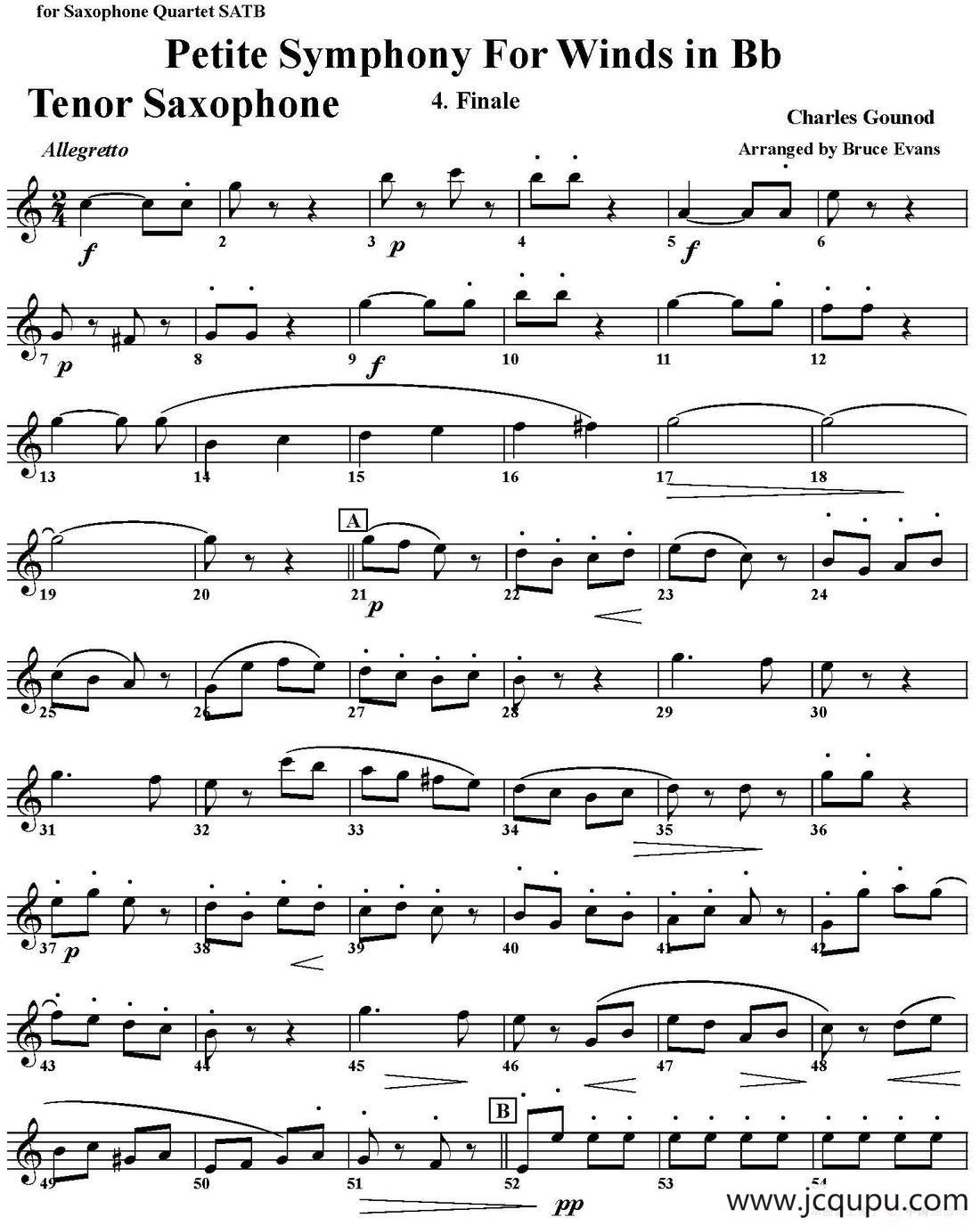 Petite Symphony For Winds in Bb（四重奏·次中音萨克斯分谱）简谱