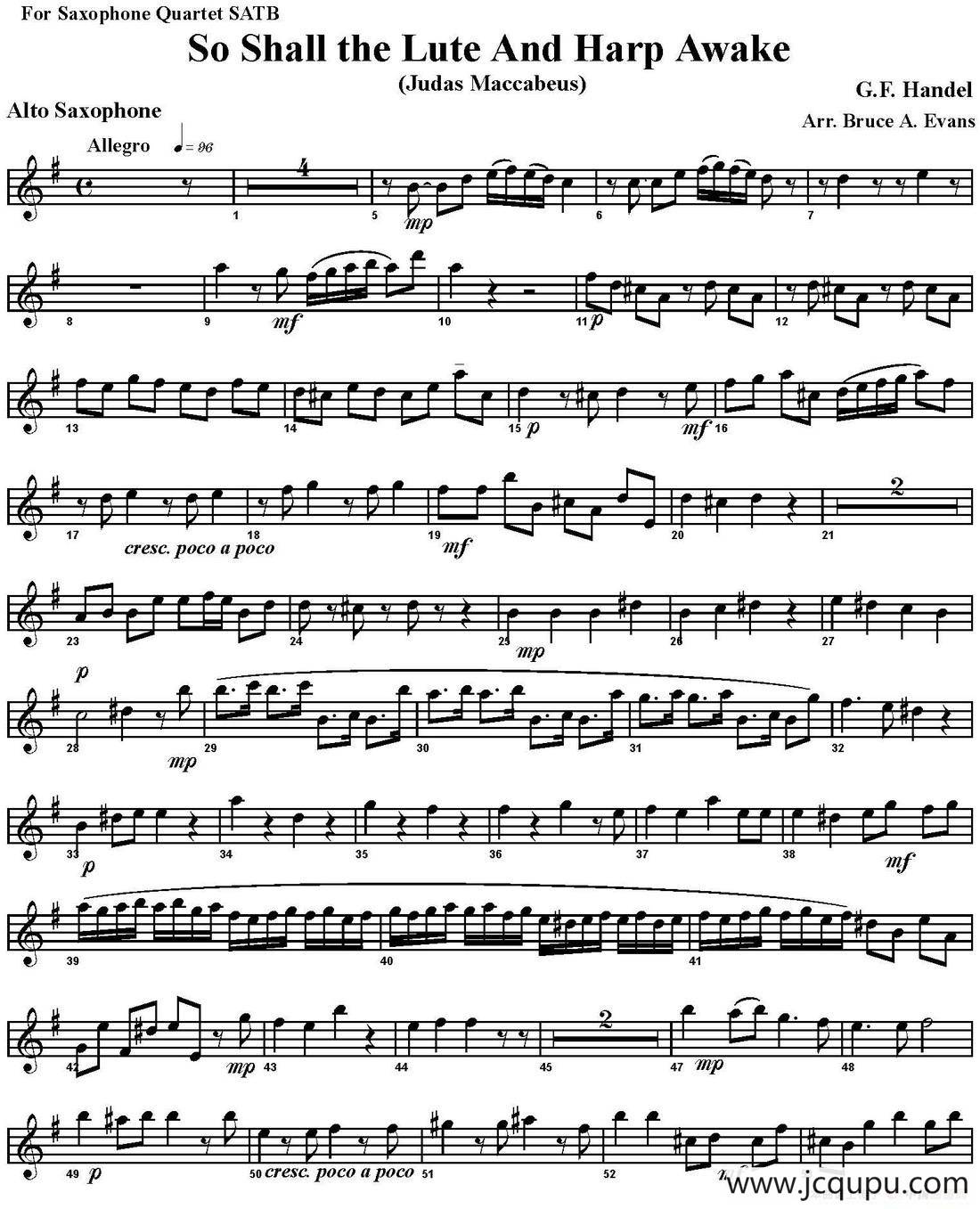 So Shall the Lute And Harp Awake（四重奏·中音萨克斯分谱）简谱