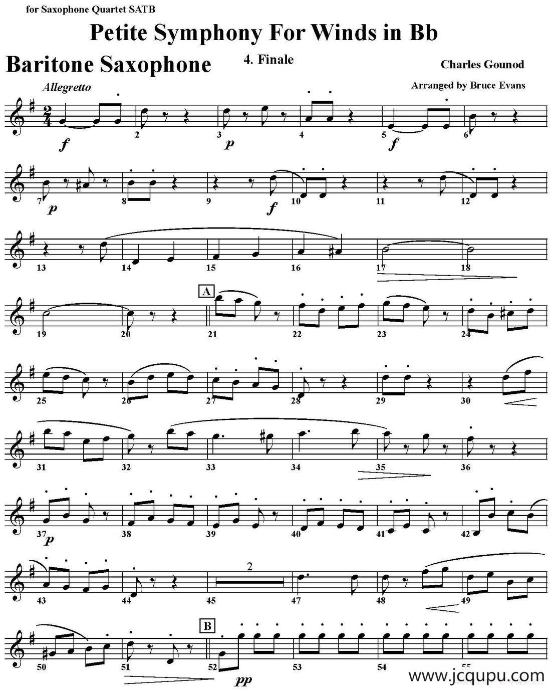 Petite Symphony For Winds in Bb（四重奏·上低音萨克斯分谱）简谱