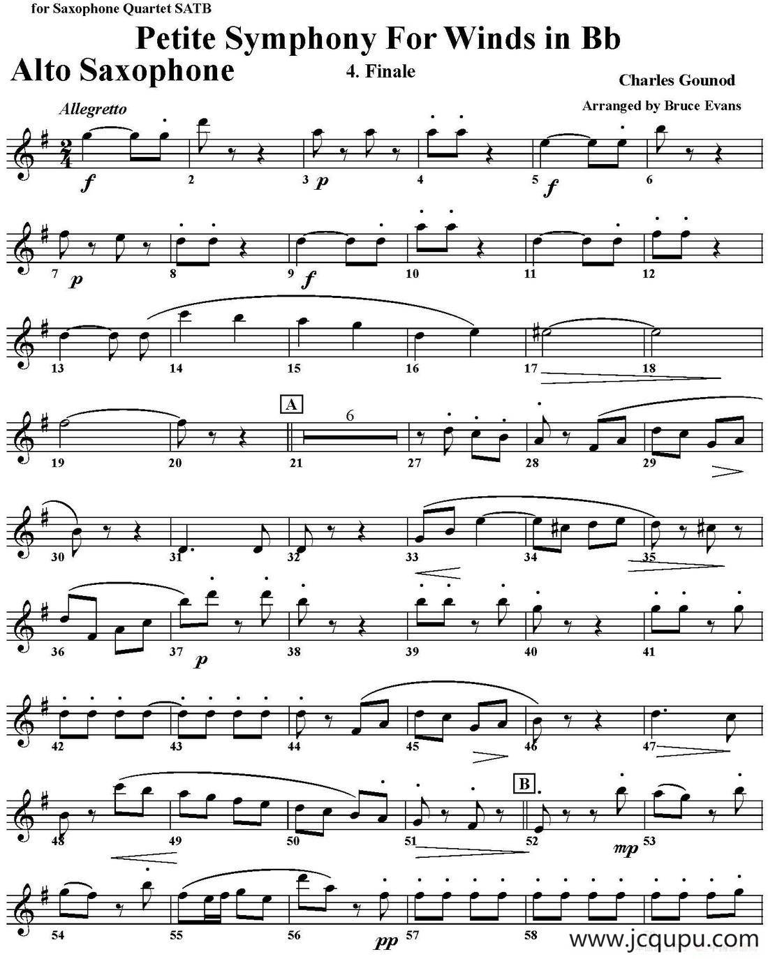 Petite Symphony For Winds in Bb（四重奏·中音萨克斯分谱）简谱