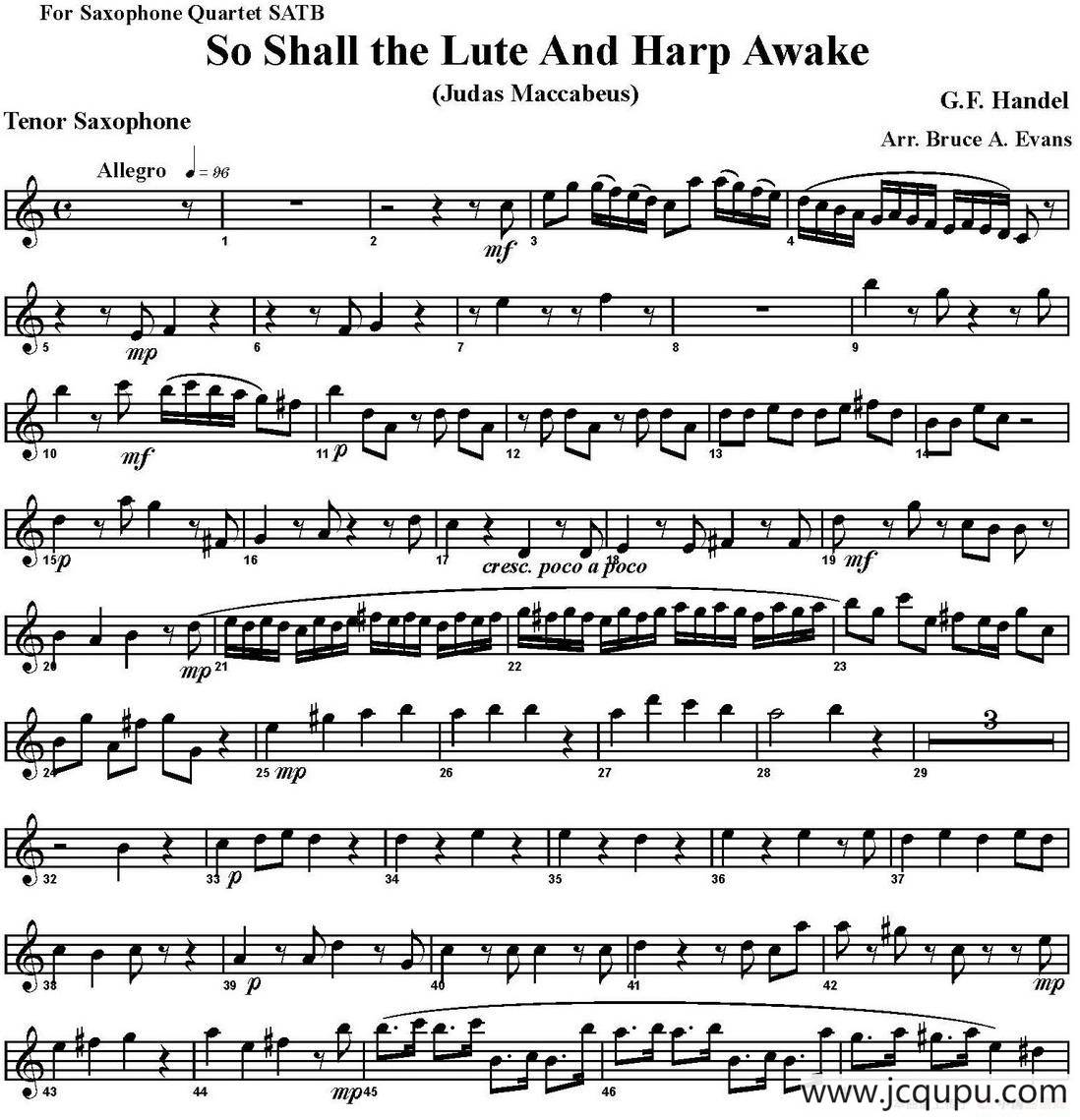 So Shall the Lute And Harp Awake（四重奏·次中音萨克斯分谱）简谱