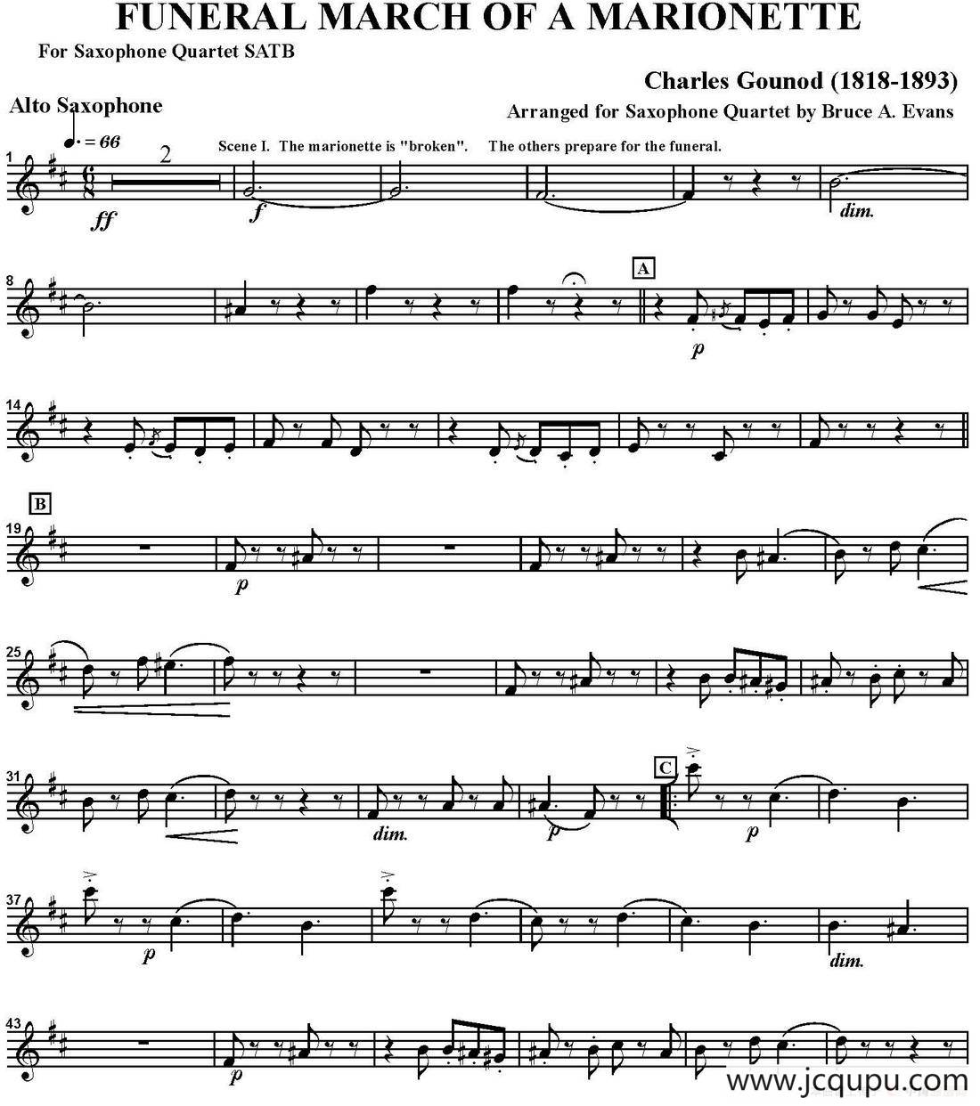 FUNERAL MARCH OF A MARIONETTE（四重奏·中音萨克斯分谱）简谱