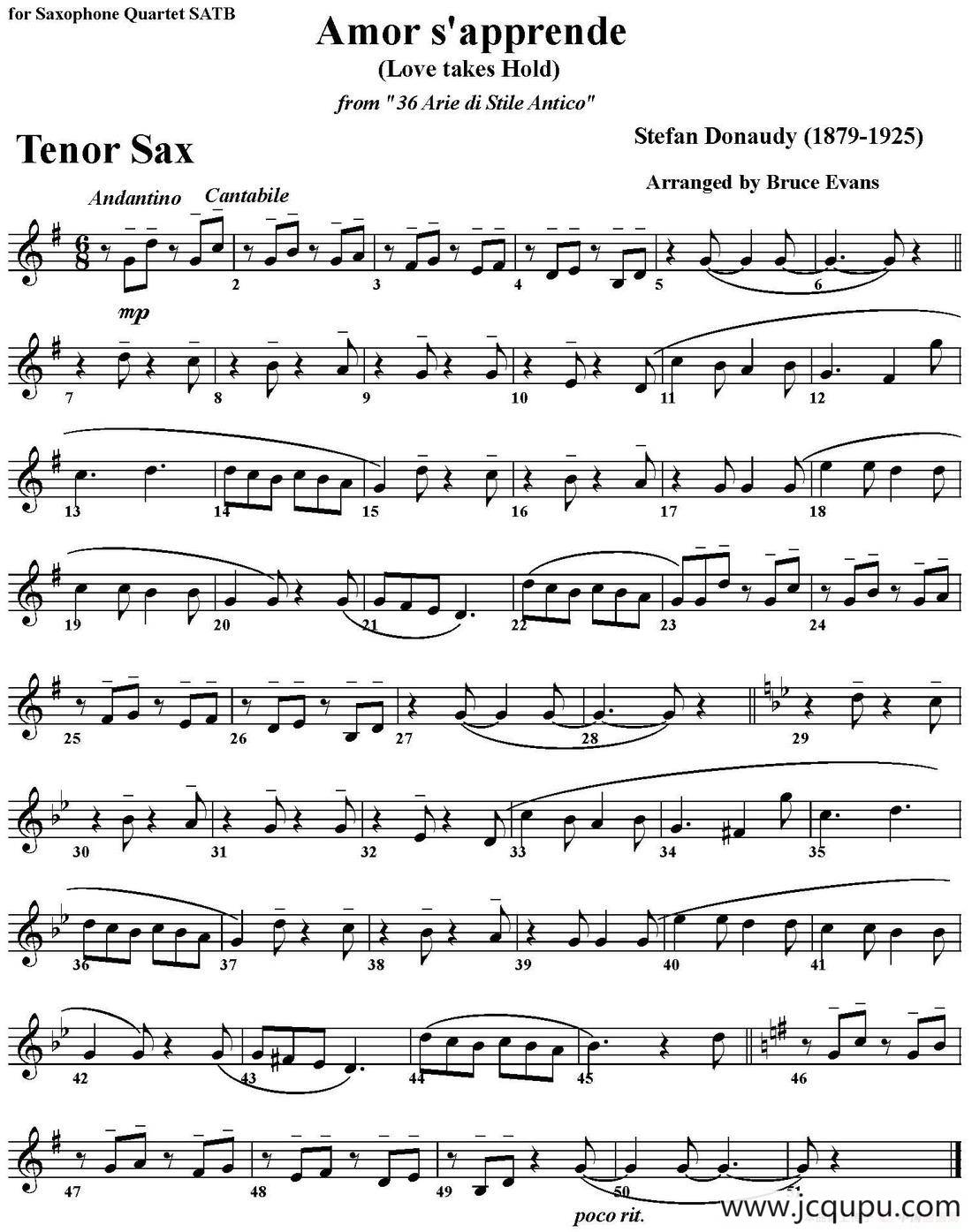 Amor s'apprende(Love takes Hold)（四重奏·次中音萨克斯分谱）简谱