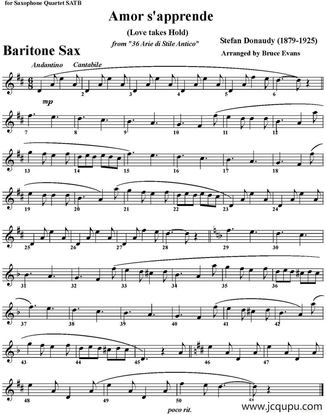 Amor s'apprende(Love takes Hold)（四重奏·上低音萨克斯分谱）简谱