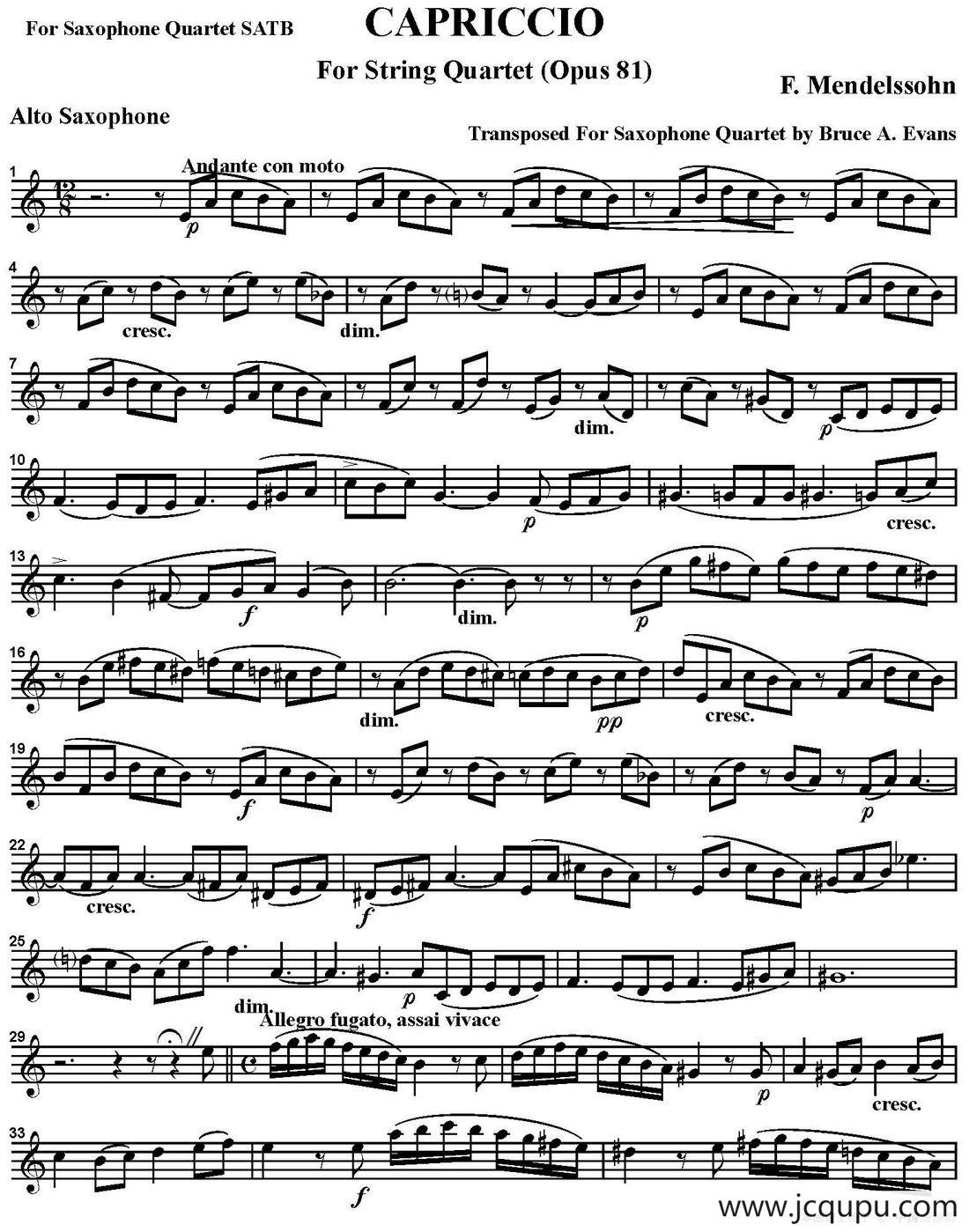 CAPRICCIO（四重奏·中音萨克斯分谱）简谱