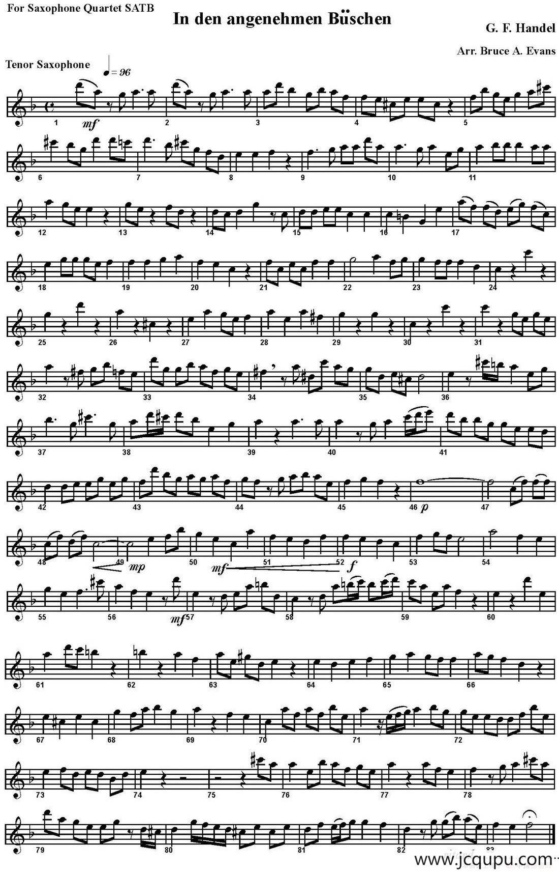 In den angenehmen Buschen（四重奏·次中音萨克斯分谱）简谱