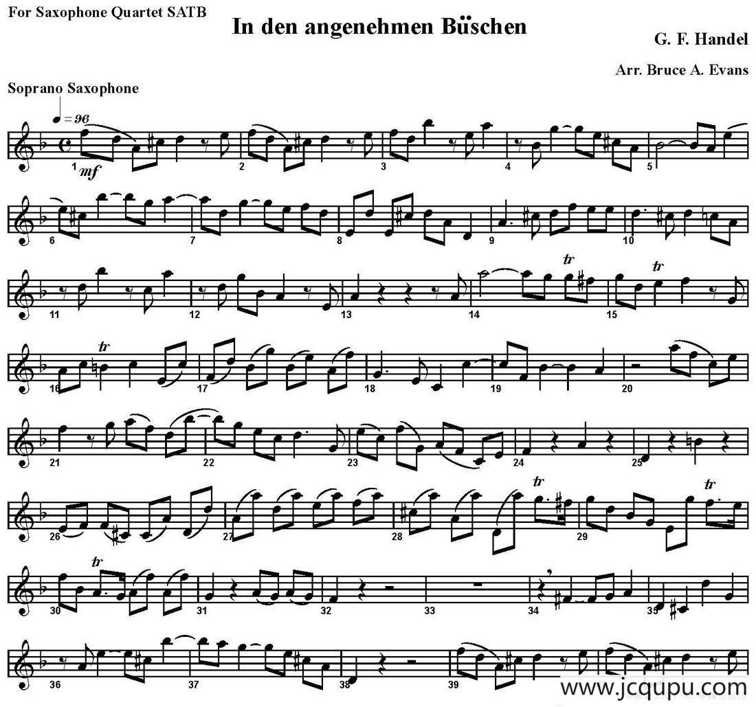 In den angenehmen Buschen（四重奏·高音萨克斯分谱）简谱