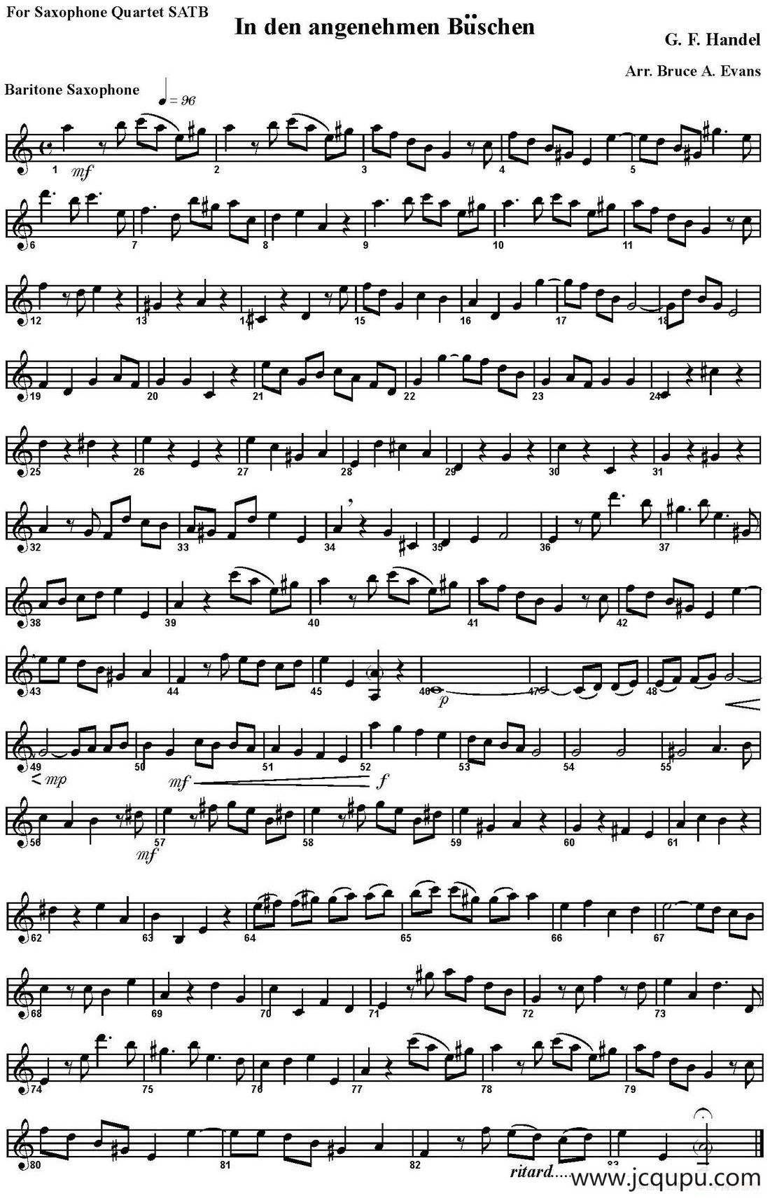 In den angenehmen Buschen（四重奏·上低音萨克斯分谱）简谱