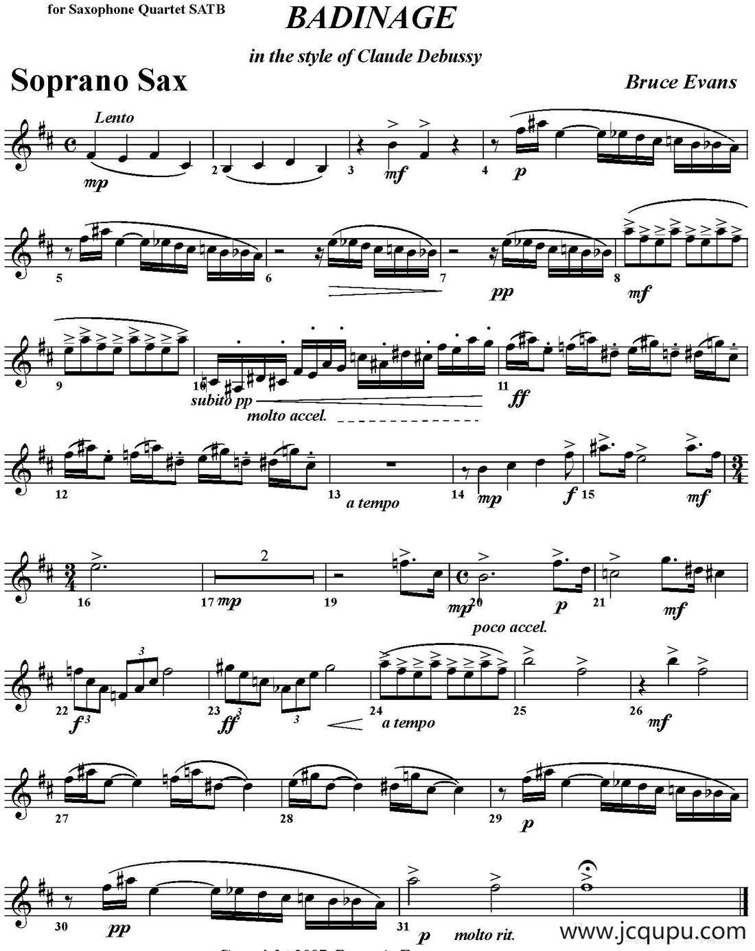 BADINAGE（四重奏·高音萨克斯分谱）简谱