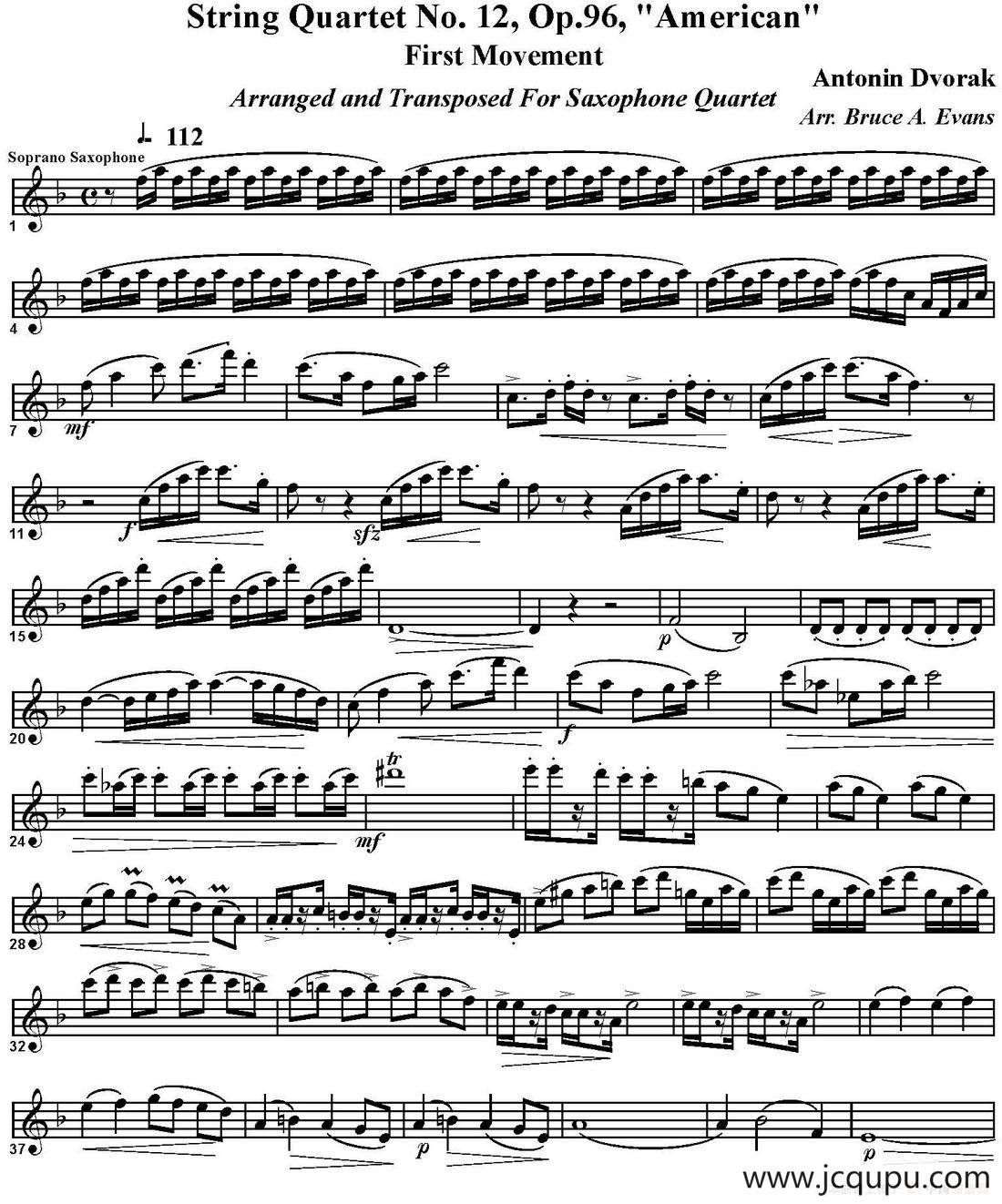 String Quartet No.12，Op.96（四重奏·高音萨克斯分谱）简谱