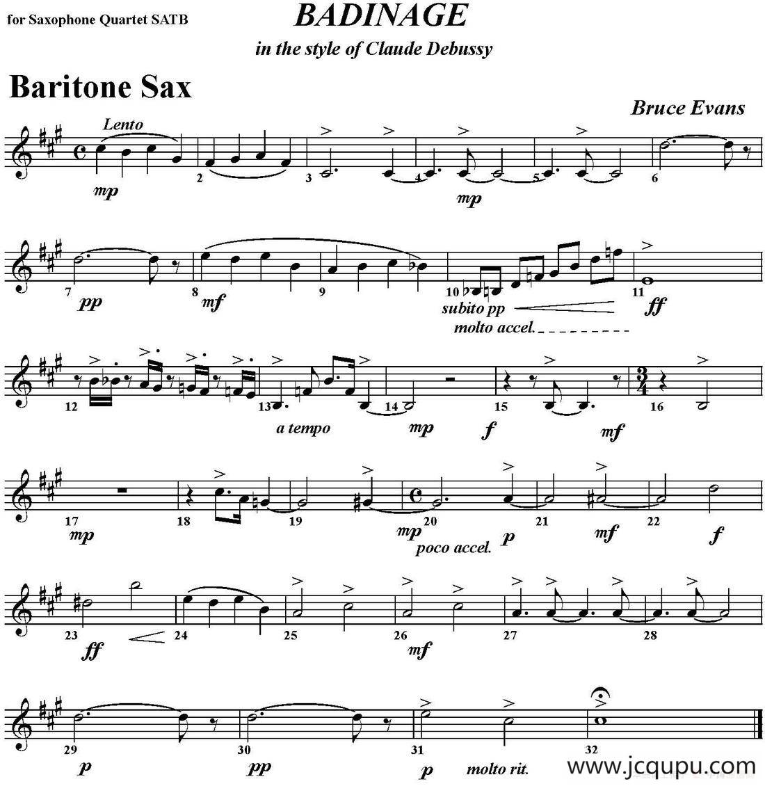 BADINAGE（四重奏·上低音萨克斯分谱）简谱