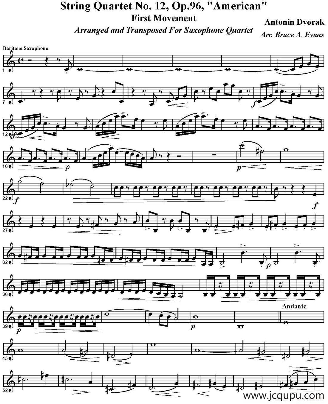 String Quartet No.12，Op.96（四重奏·上低音萨克斯分谱）简谱