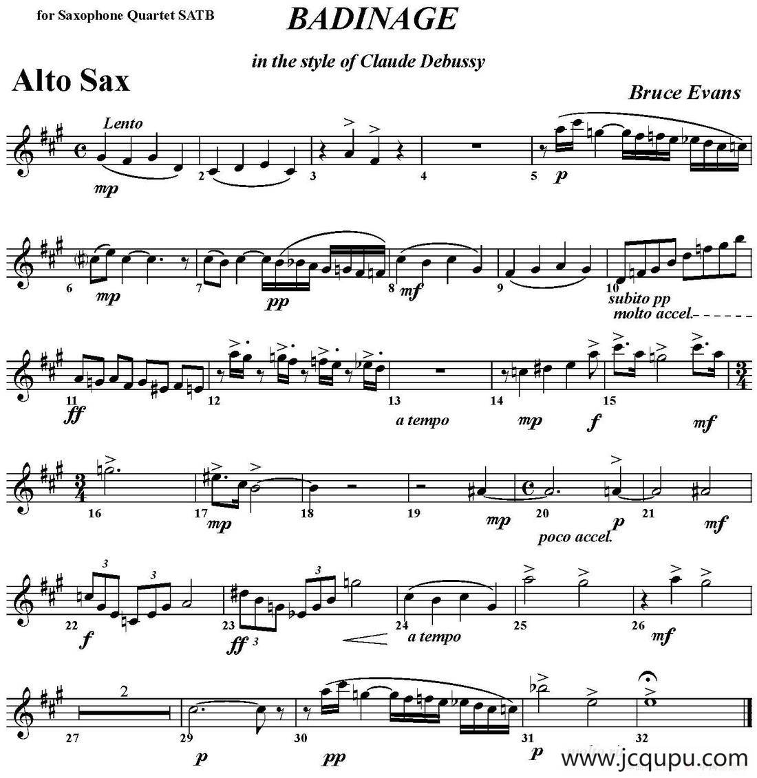 BADINAGE（四重奏·中音萨克斯分谱）简谱