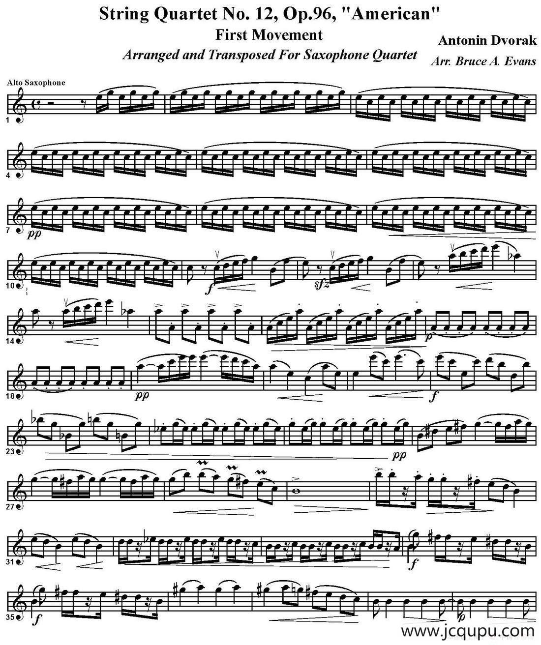 String Quartet No.12，Op.96（四重奏·中音萨克斯分谱）简谱