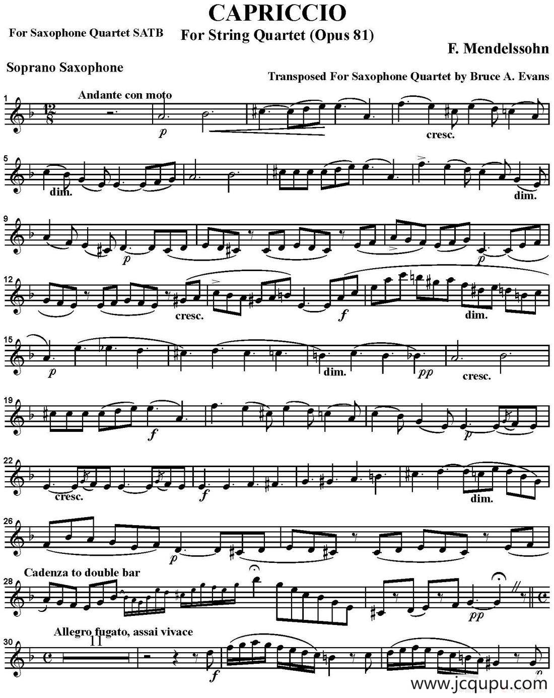 CAPRICCIO（四重奏·高音萨克斯分谱）简谱