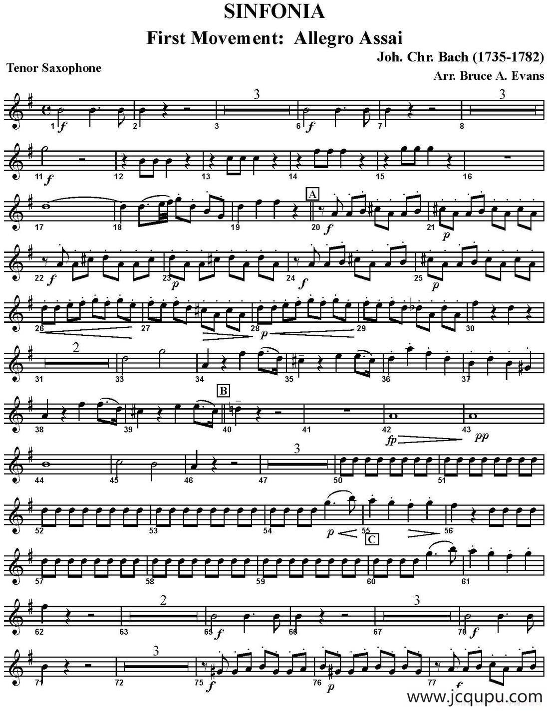 SINFONIA First Movement：Allegro Assai（四重奏·次中音萨克斯分谱）简谱