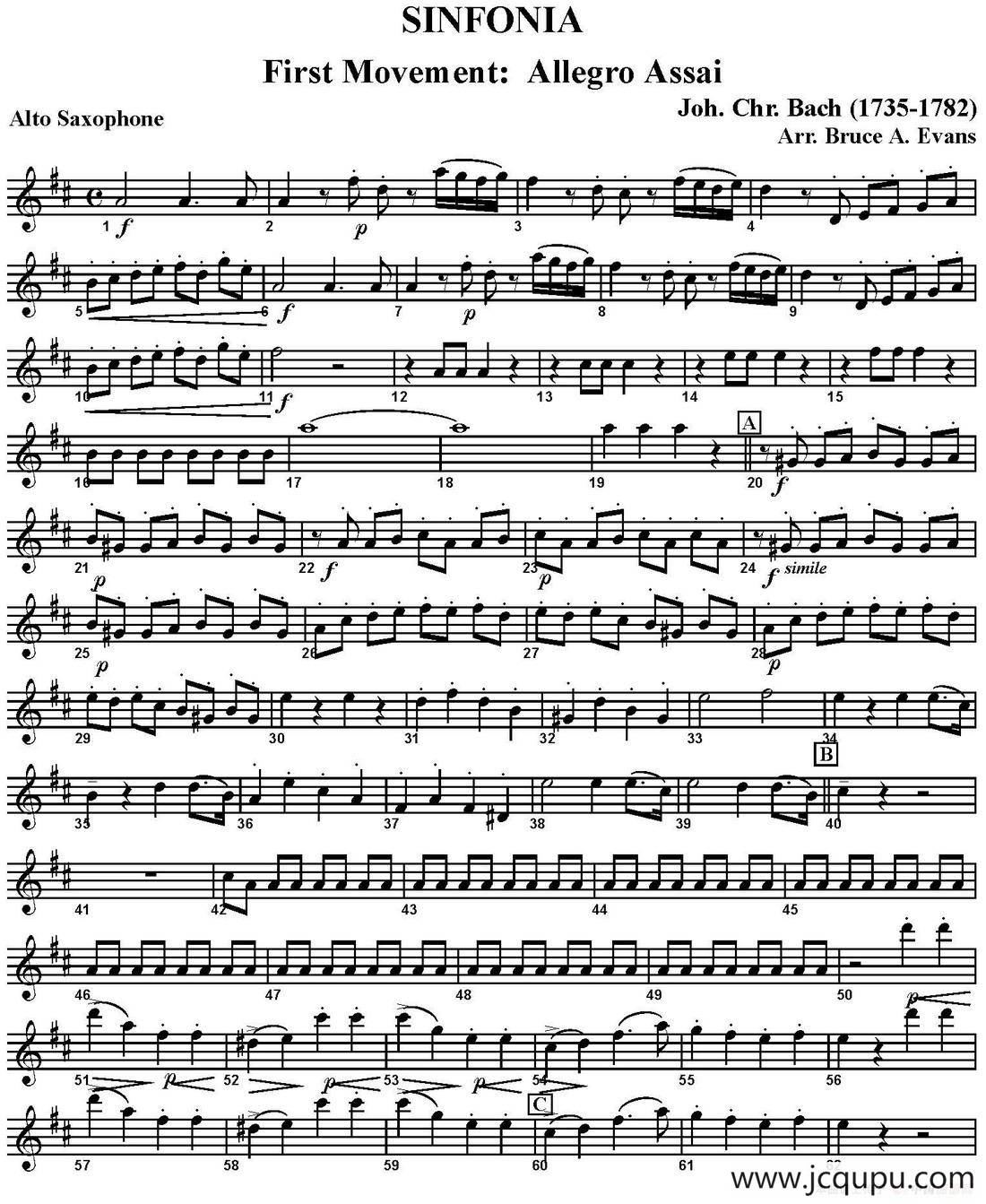 SINFONIA First Movement：Allegro Assai（四重奏·中音萨克斯分谱）简谱