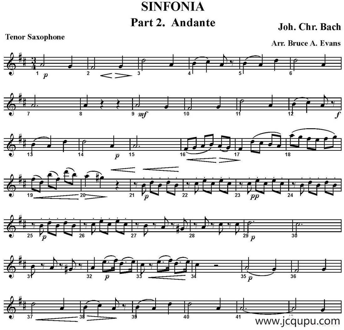 SINFONIA Part 2. Andante（四重奏·次中音萨克斯分谱）简谱