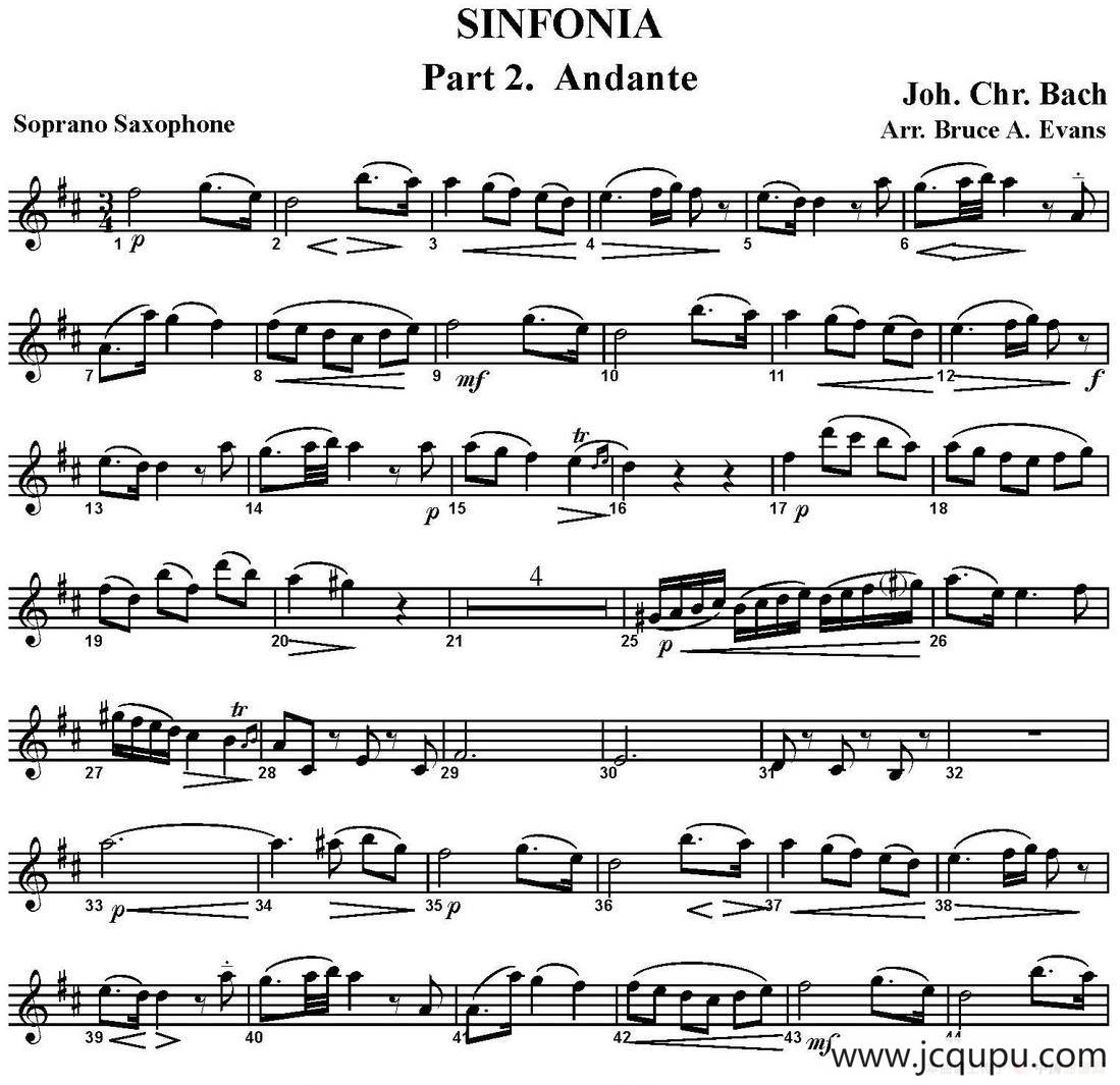 SINFONIA Part 2. Andante（四重奏·高音萨克斯分谱）简谱