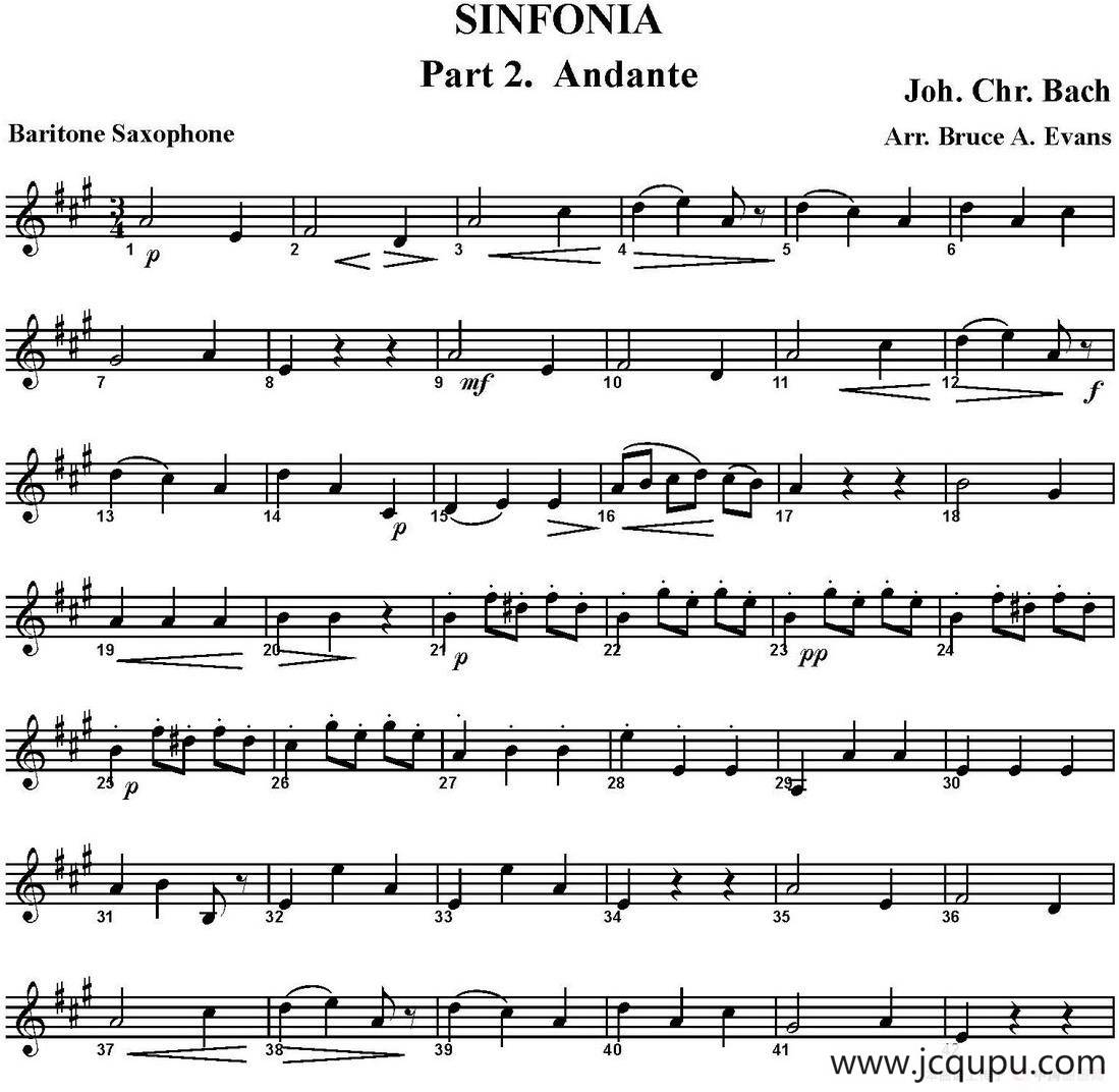 SINFONIA Part 2. Andante（四重奏·上低音萨克斯分谱）简谱