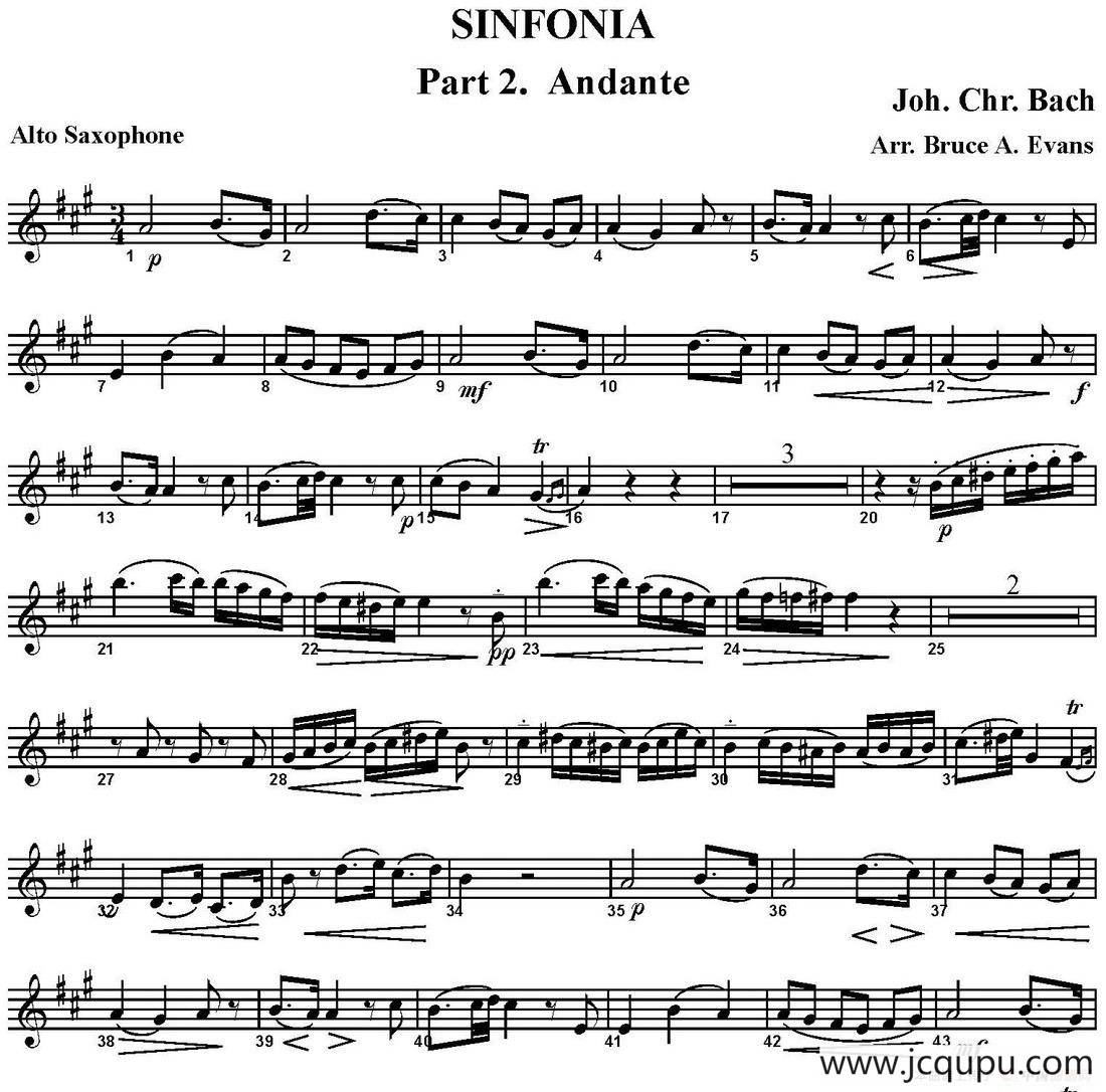 SINFONIA Part 2. Andante（四重奏·中音萨克斯分谱）简谱