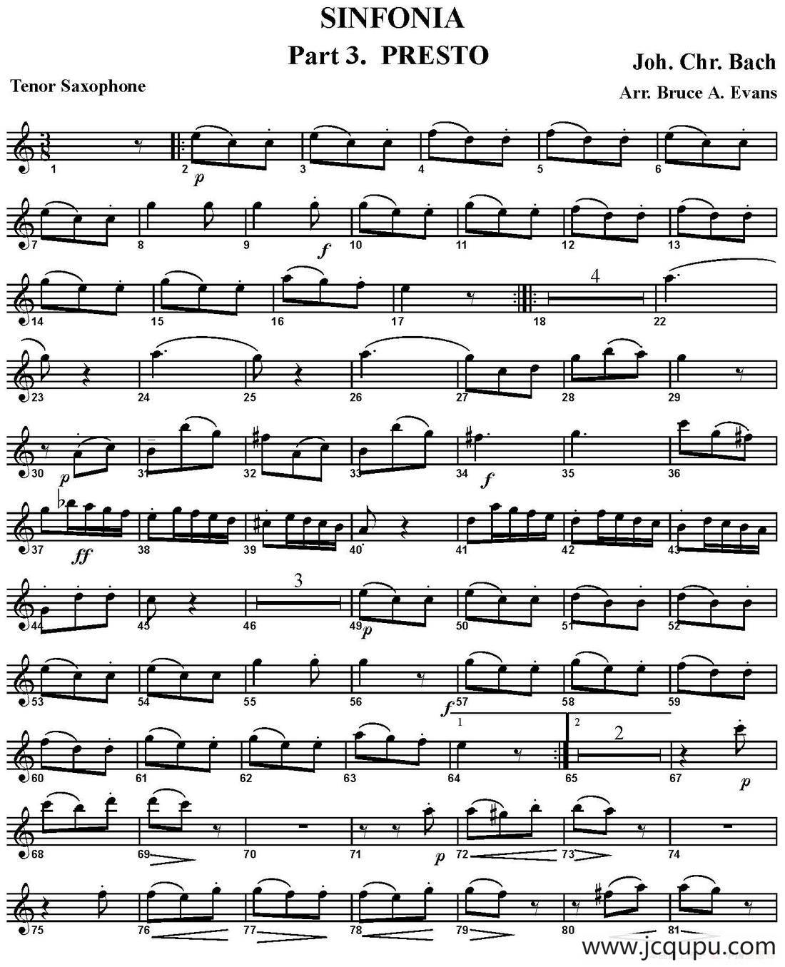 SINFONIA Part 3. PRESTO（四重奏·次中音萨克斯分谱）简谱