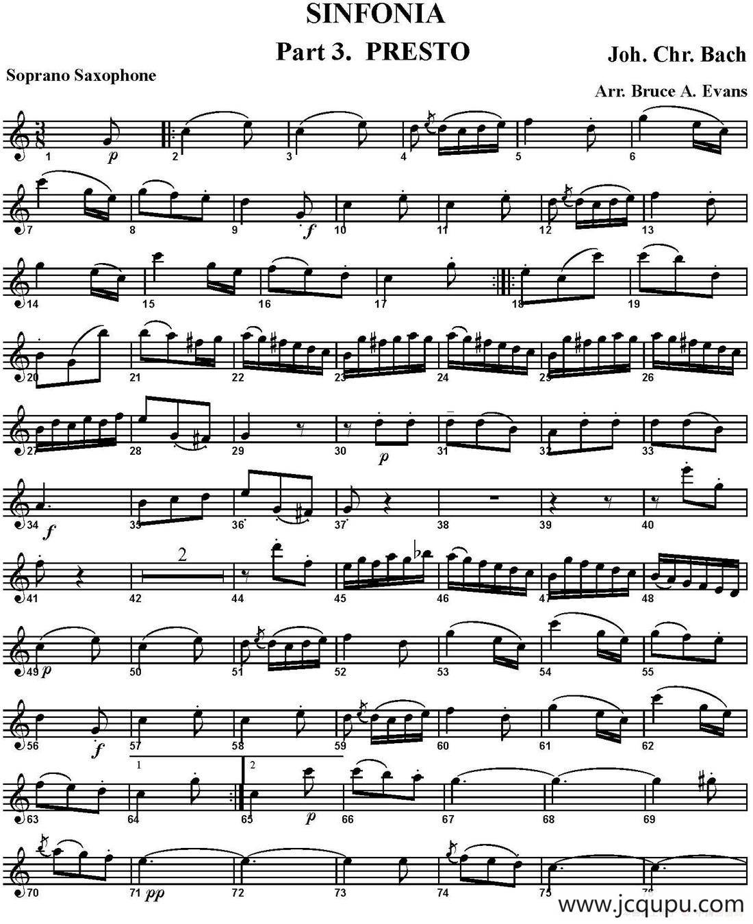 SINFONIA Part 3. PRESTO（四重奏·高音萨克斯分谱）简谱